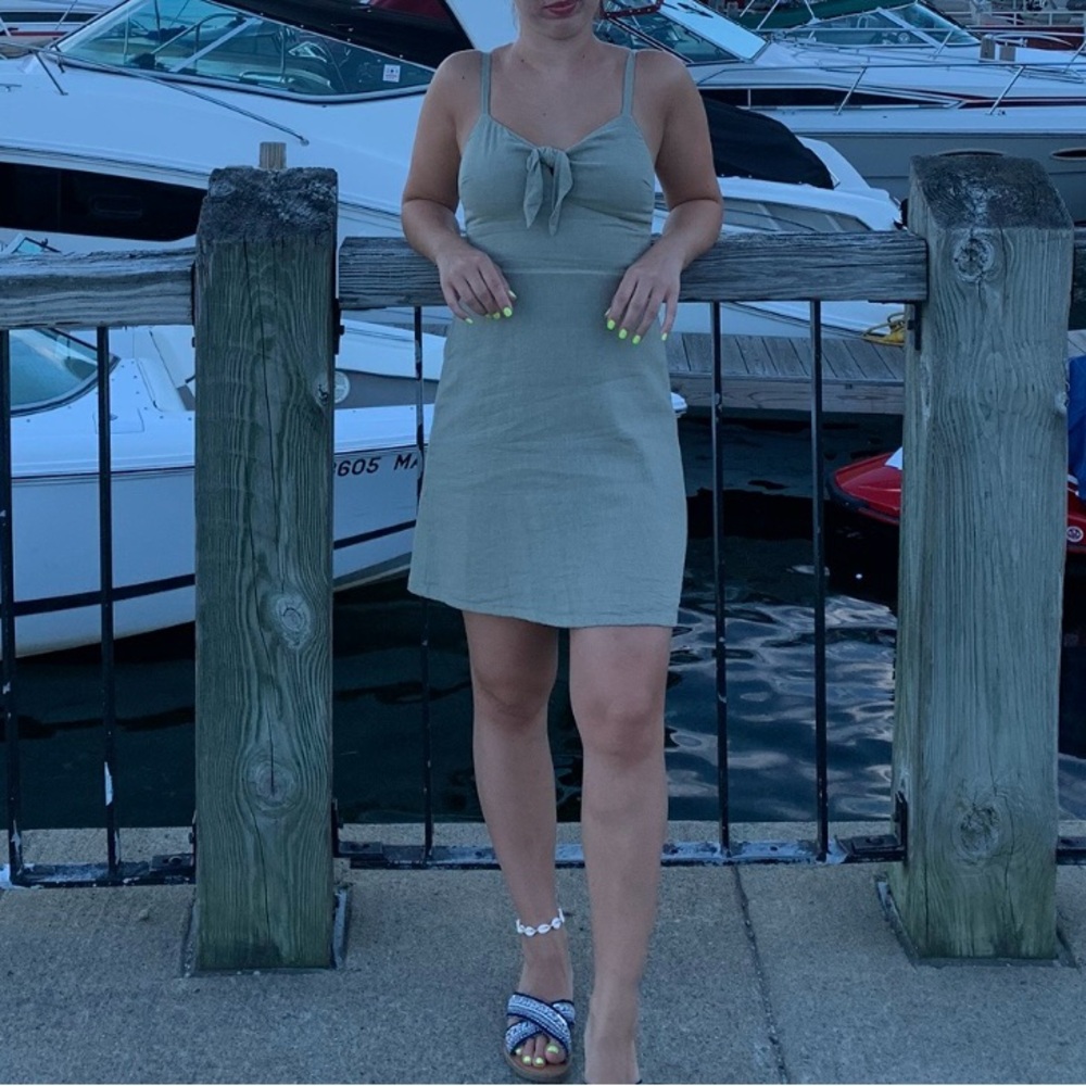 Hollister Sage Green Tie-Front Mini Dress